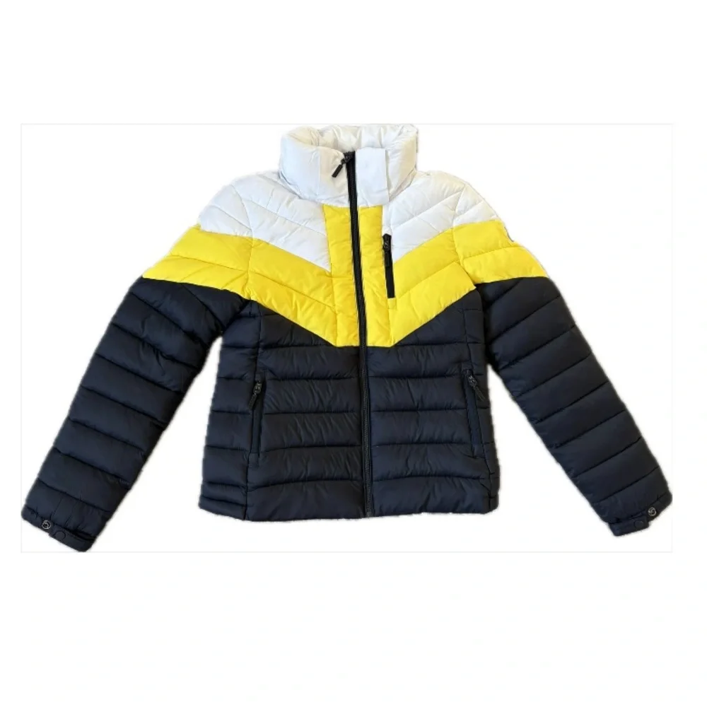 Superdry Colour-Block Fuji Puffer Jacket Size 6 Navy, Yellow, White NWT - Picture 6 of 10